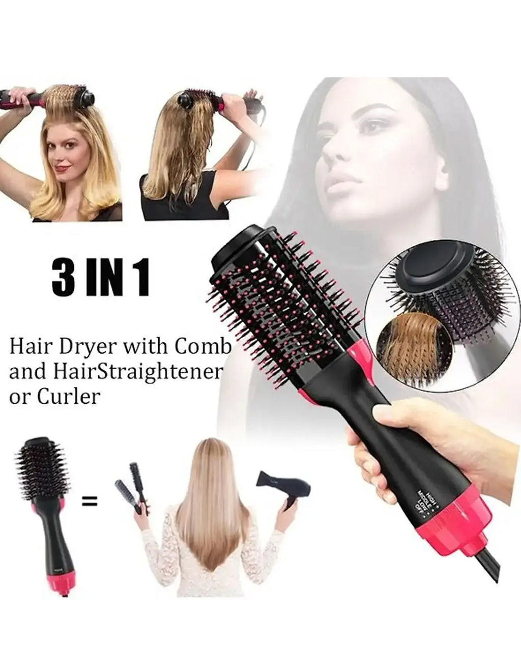 3-in-1 One Step Hair Dryer & Styler Brush – Volumizer, Straightener & Curler for Women