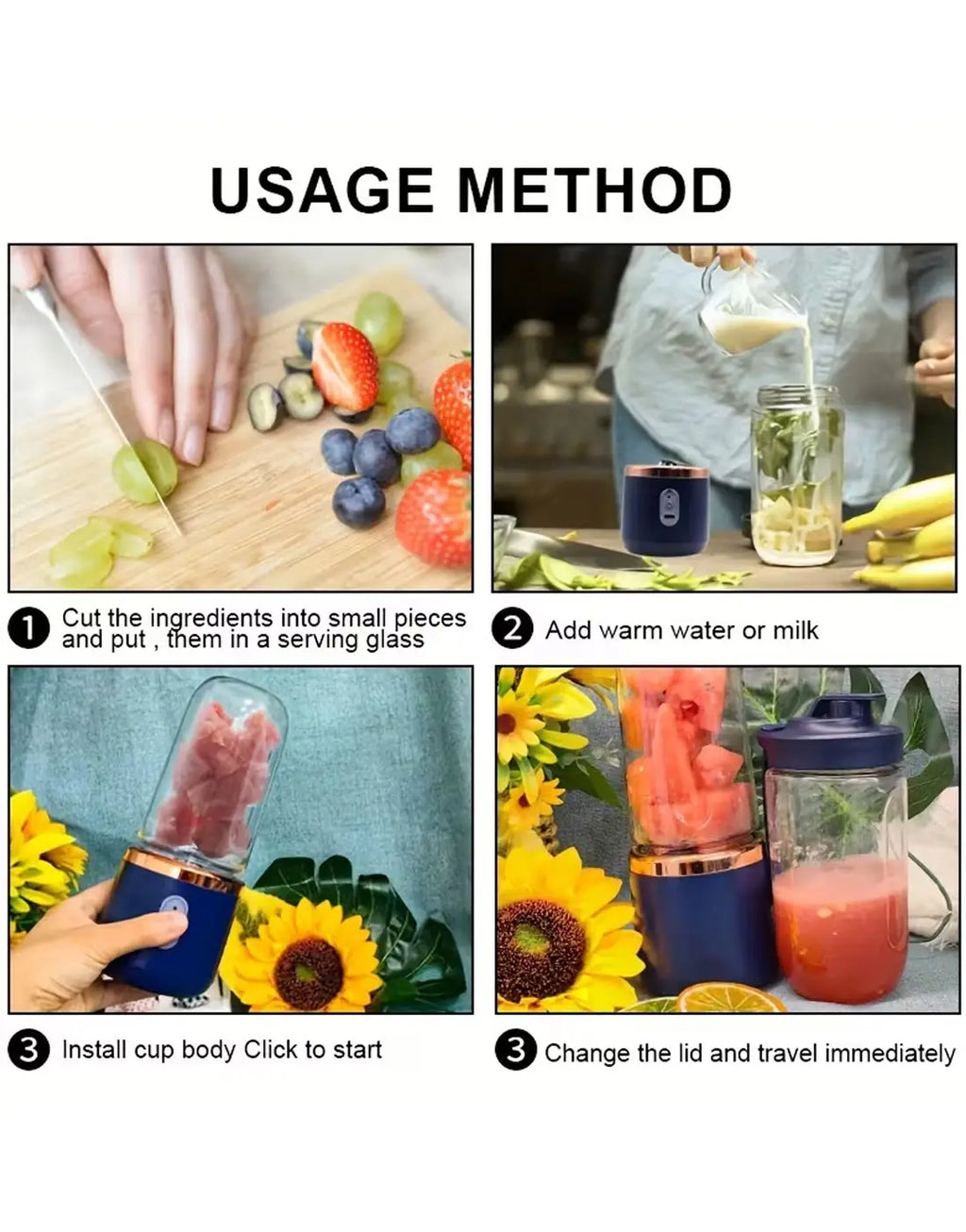 Portable Electric Blender 2-in-1 Juicer – USB Rechargeable 600ml Smoothie Maker for Travel