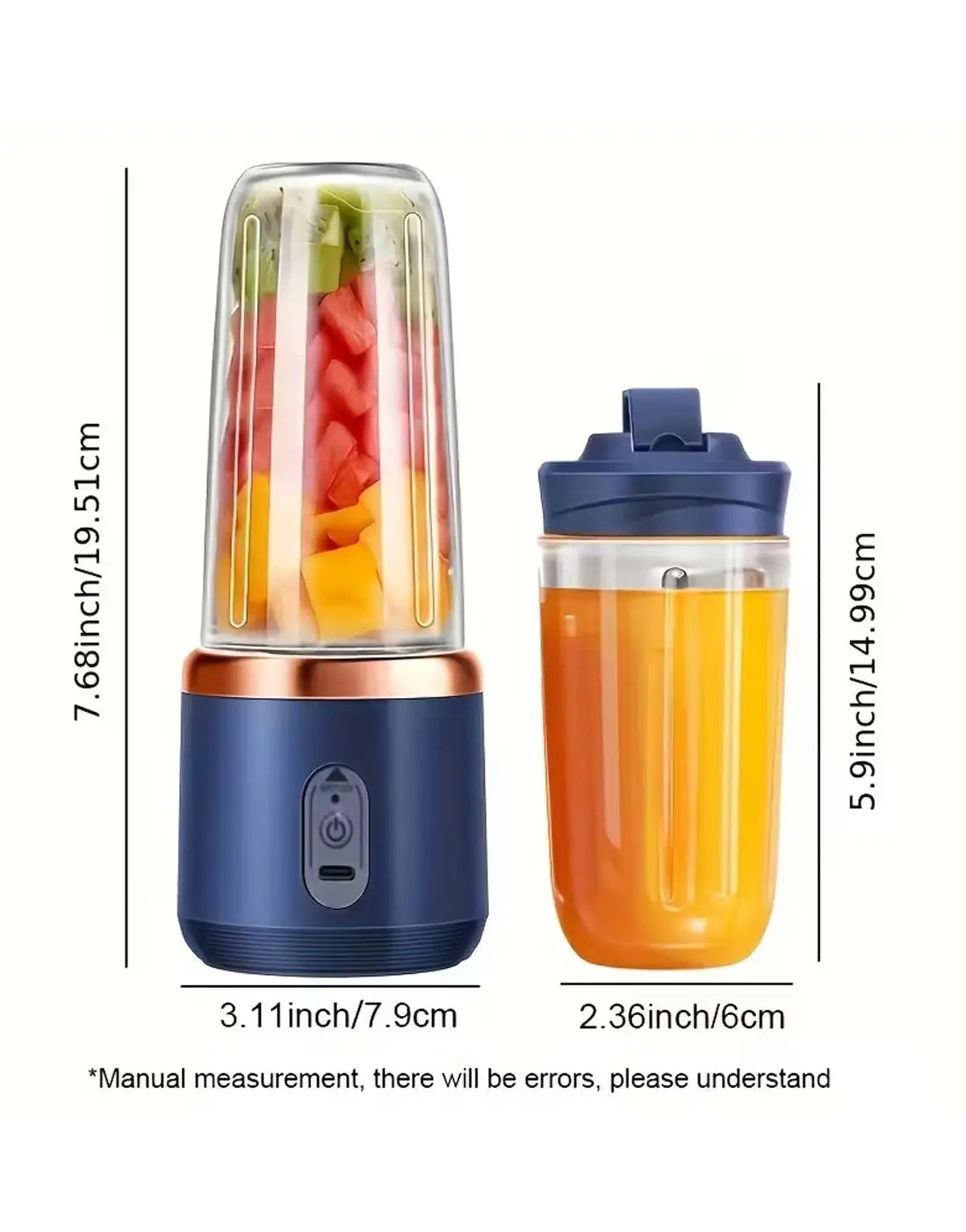 Portable Electric Blender 2-in-1 Juicer – USB Rechargeable 600ml Smoothie Maker for Travel
