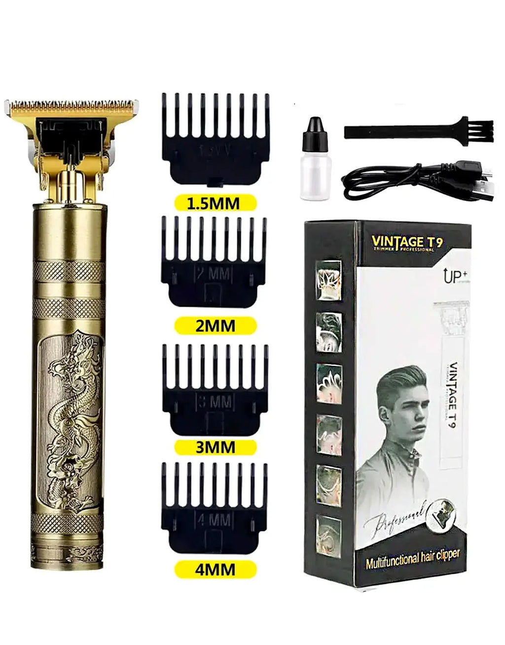 Professional T9 Vintage Hair Trimmer – Zero Gapped Beard & Hair Clipper (USB Rechargeable, Low Noise)