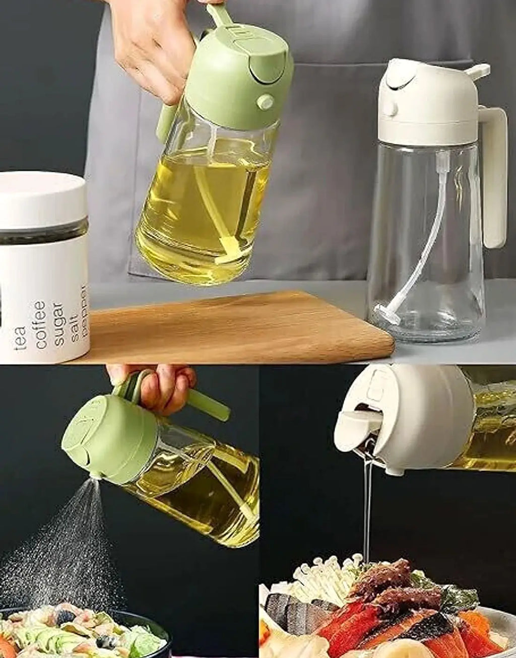 Premium Glass 2 in 1 Oil Spray Bottle – Fine Mist Oil Sprayer for Healthy Cooking, Air Fryer, BBQ & Salad Dressing
