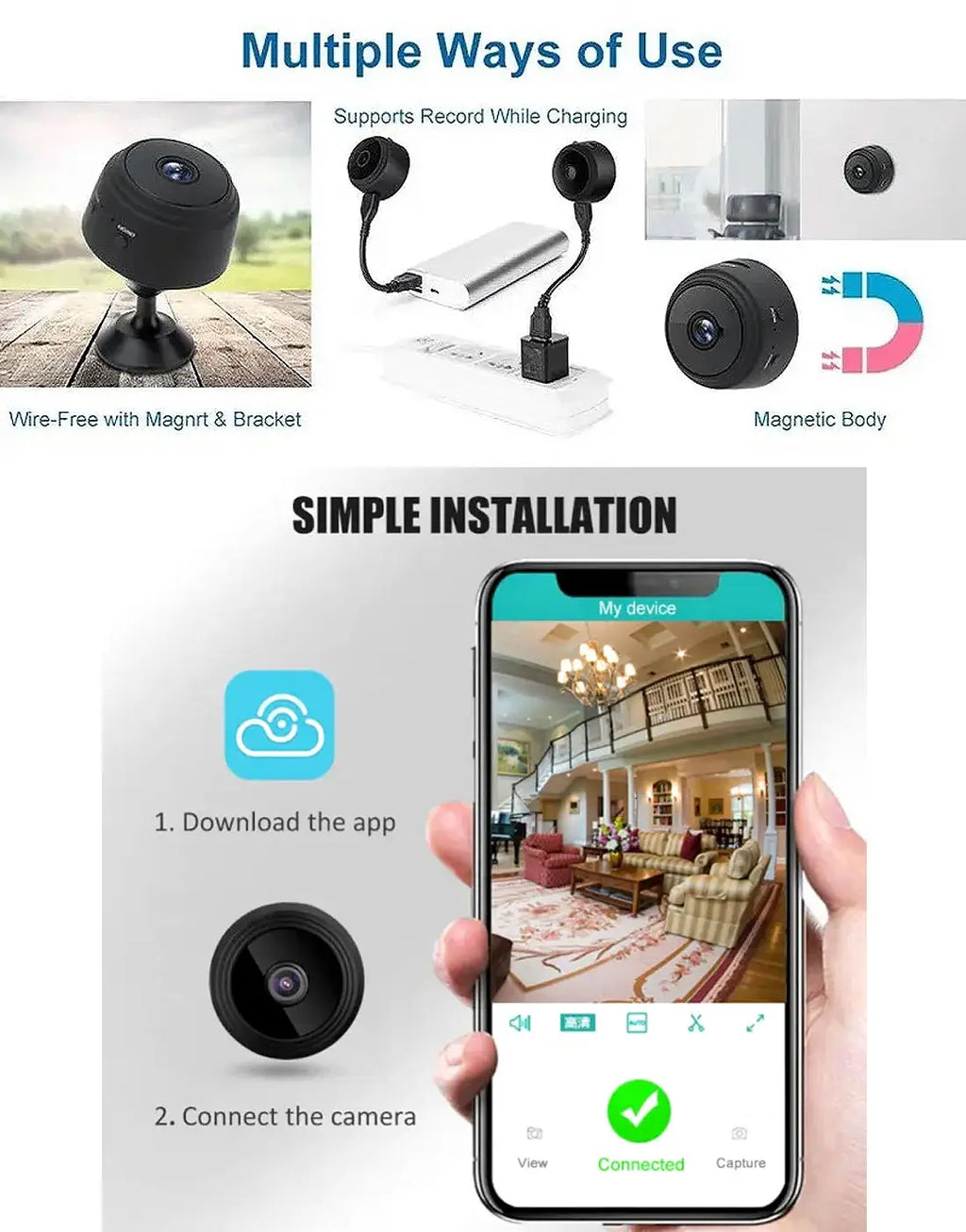 A9 Mini WiFi Camera 1080P HD – Portable Wireless Security Camera with Motion Sensor