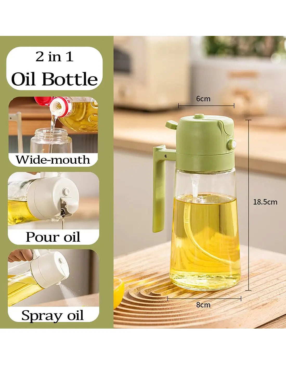 Premium Glass 2 in 1 Oil Spray Bottle – Fine Mist Oil Sprayer for Healthy Cooking, Air Fryer, BBQ & Salad Dressing
