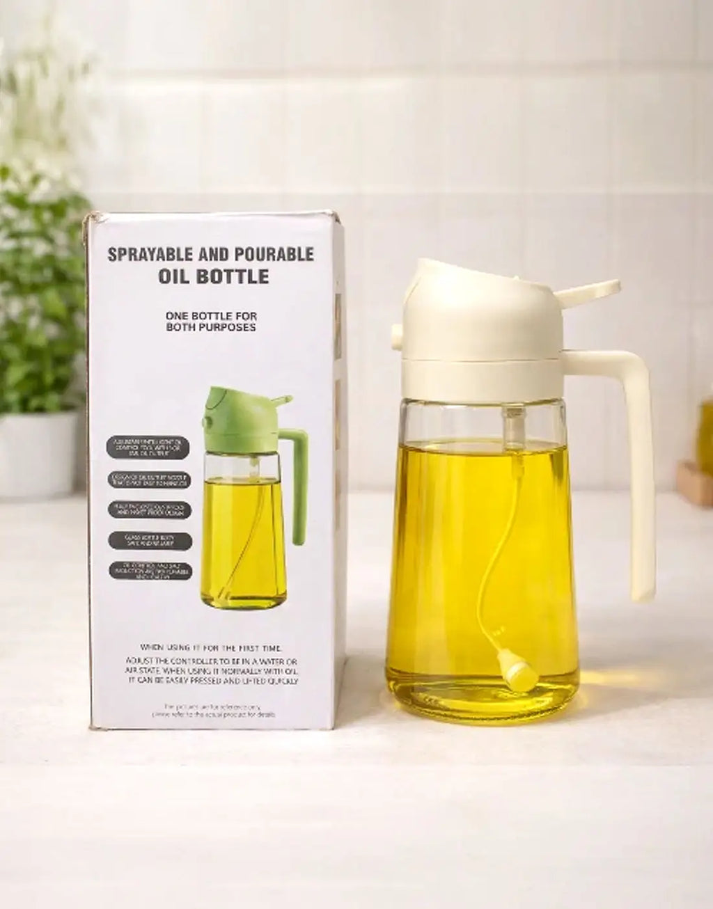 Premium Glass 2 in 1 Oil Spray Bottle – Fine Mist Oil Sprayer for Healthy Cooking, Air Fryer, BBQ & Salad Dressing