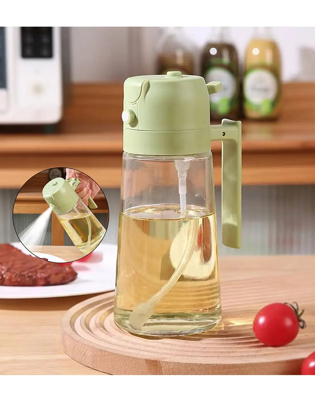 Premium Glass 2 in 1 Oil Spray Bottle – Fine Mist Oil Sprayer for Healthy Cooking, Air Fryer, BBQ & Salad Dressing