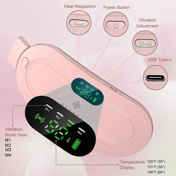 Period Cramp Relief Heating Belt – Portable Menstrual Pain Relief Massager with 4 Heat Levels & 3 Modes