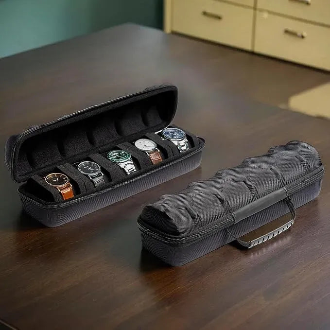 Premium 5-Slot Watch Display Roll Organizer – Portable Travel Watch Case for Men & Women