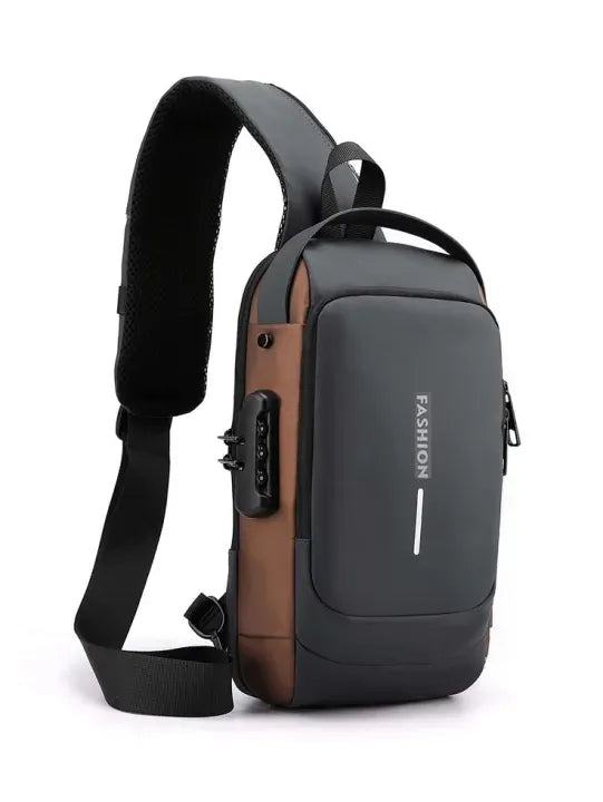 7 Zipper Anti-Theft Crossbody Bag for Men – Waterproof Hard Shell Sling Bag with Password Lock & USB Charging Port