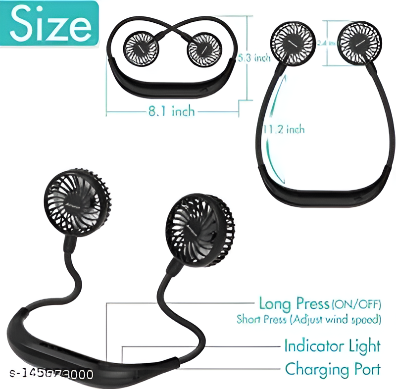 Portable Hanging Neck Fan – USB Rechargeable Bladeless Wearable Mini Fan with 360° Cooling (3-Speed, Quiet Design)