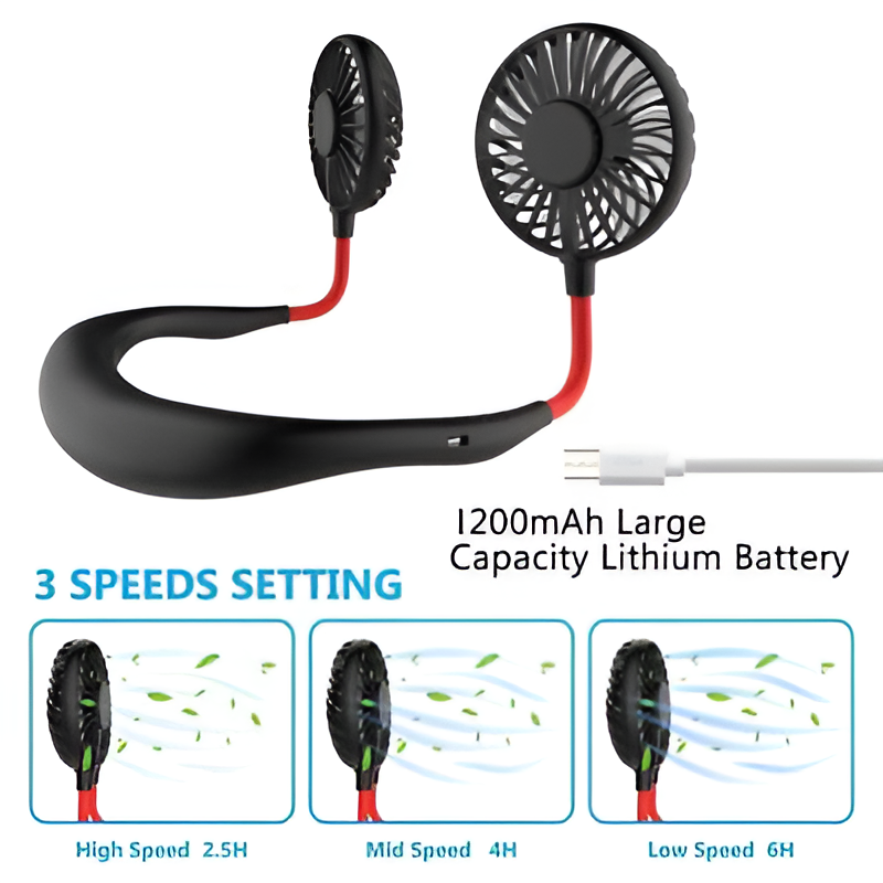 Portable Hanging Neck Fan – USB Rechargeable Bladeless Wearable Mini Fan with 360° Cooling (3-Speed, Quiet Design)