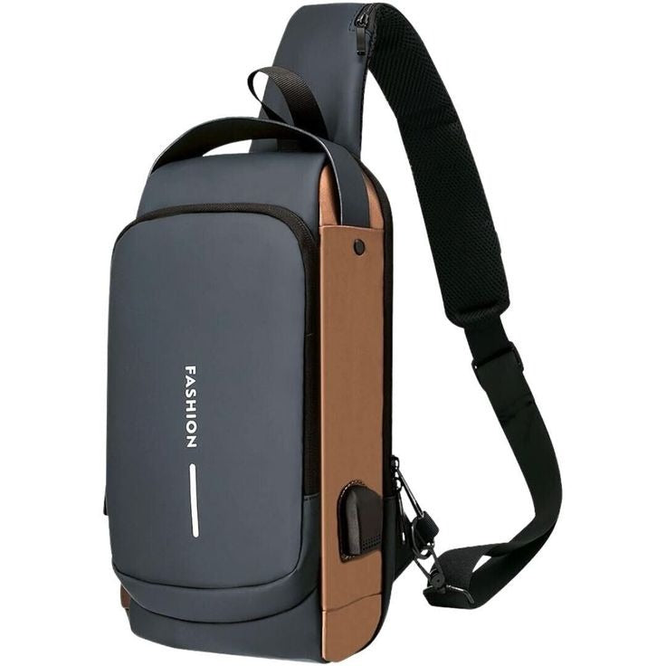 7 Zipper Anti-Theft Crossbody Bag for Men – Waterproof Hard Shell Sling Bag with Password Lock & USB Charging Port