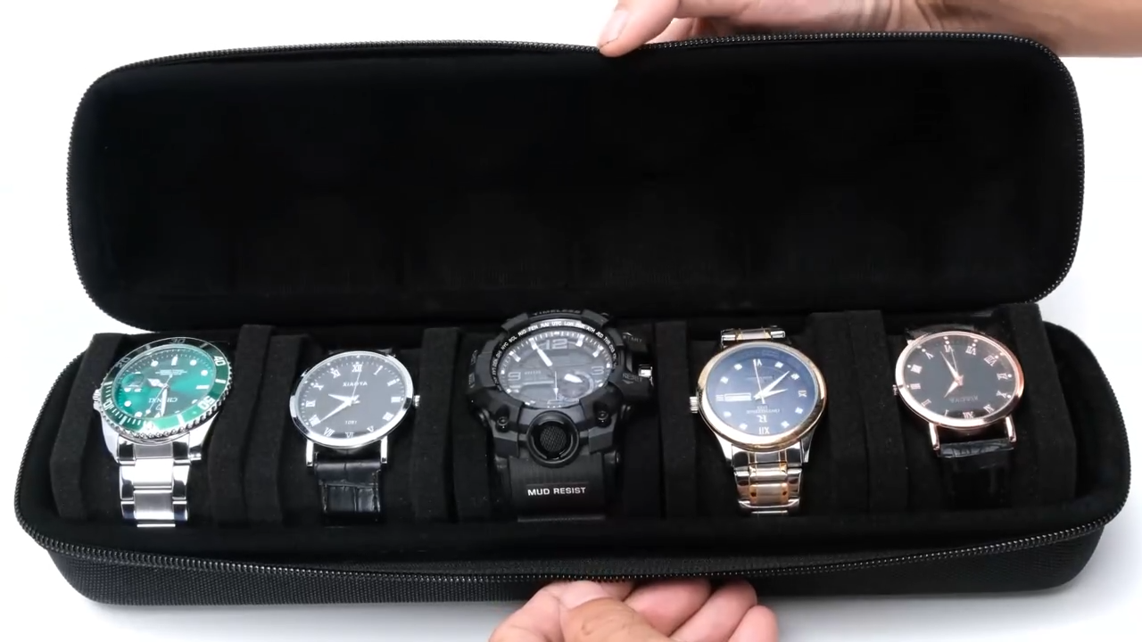 Premium 5-Slot Watch Display Roll Organizer – Portable Travel Watch Case for Men & Women