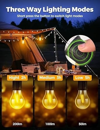 Rechargeable Hanging LED Bulb Light with 3 Modes – Portable Camping, Tent & Emergency Light