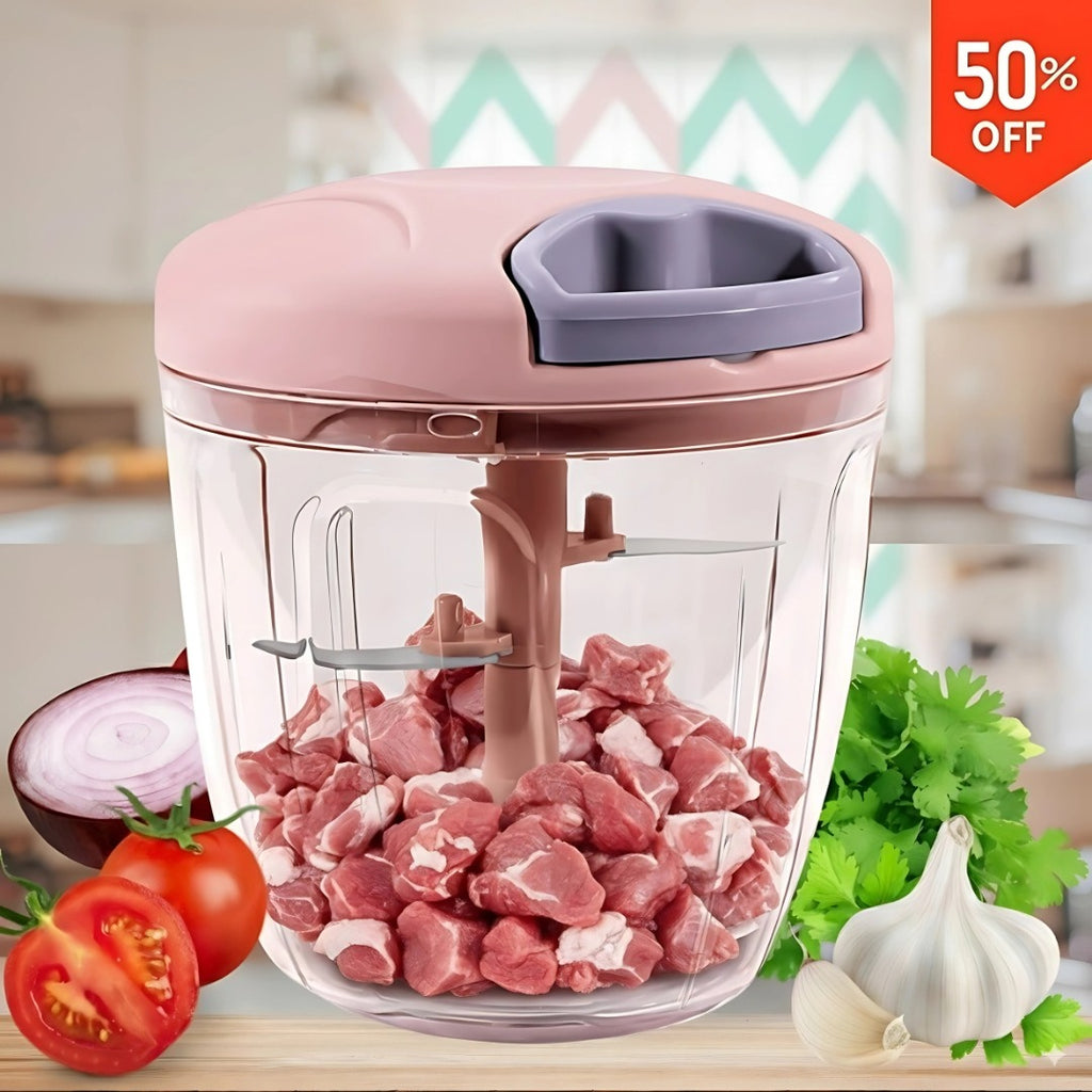Manual Hand Pull Food Chopper (500ML) – Portable Vegetable Cutter for Onion, Garlic, Nuts & Fruits