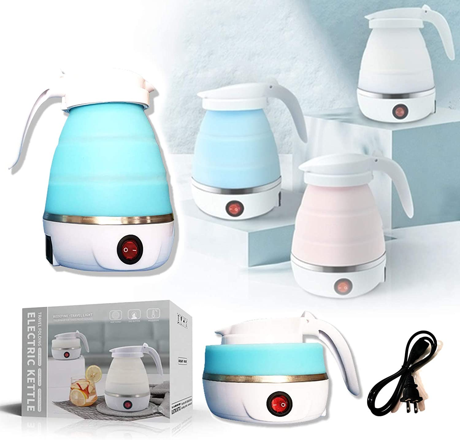Foldable Electric Kettle – 600W Portable Travel Kettle for Fast Boiling Water (Collapsible Silicone Design)