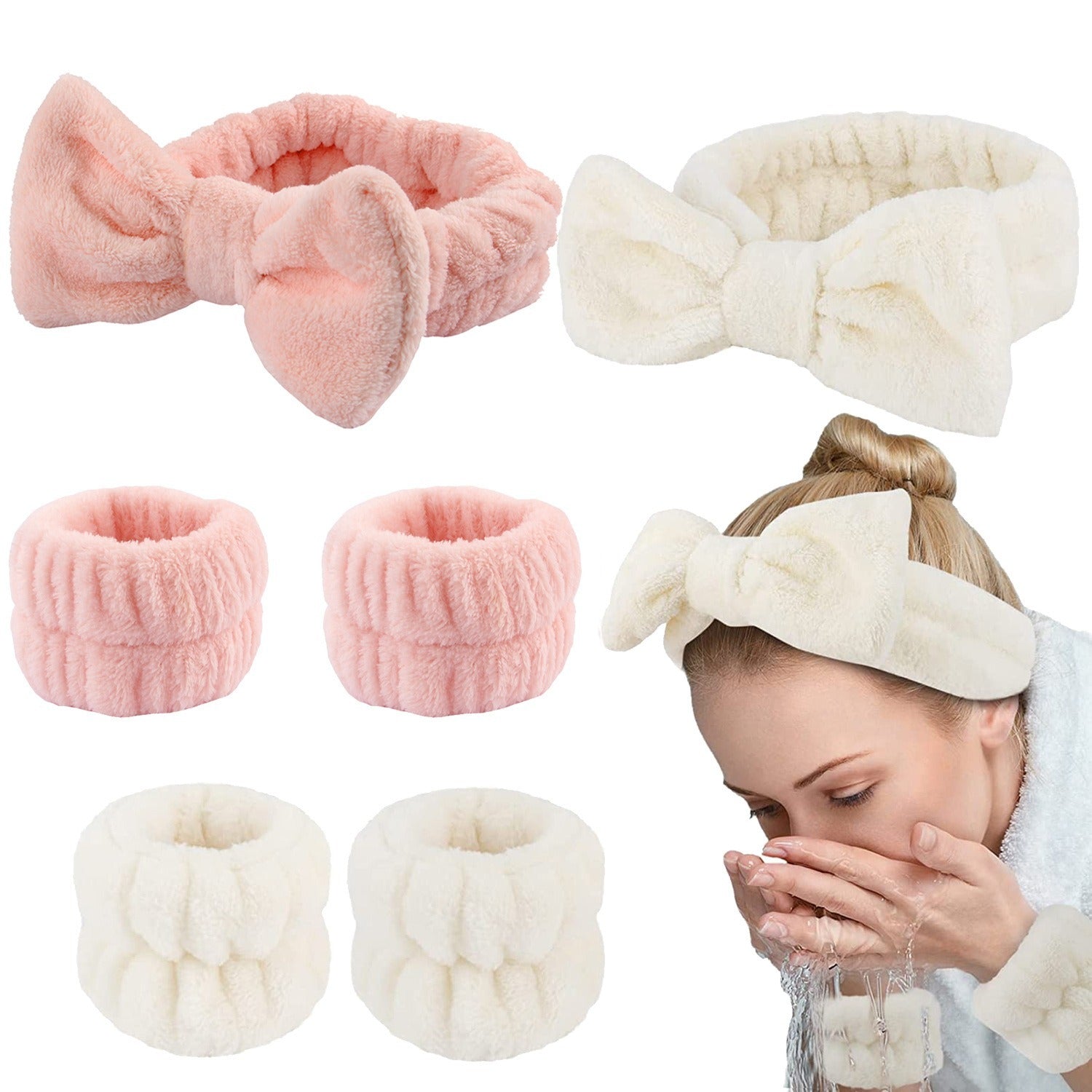 Microfiber Bow Headband with Brush – Soft Spa Hair Band for Makeup, Face Wash & Skincare (Stretchable & Comfortable)