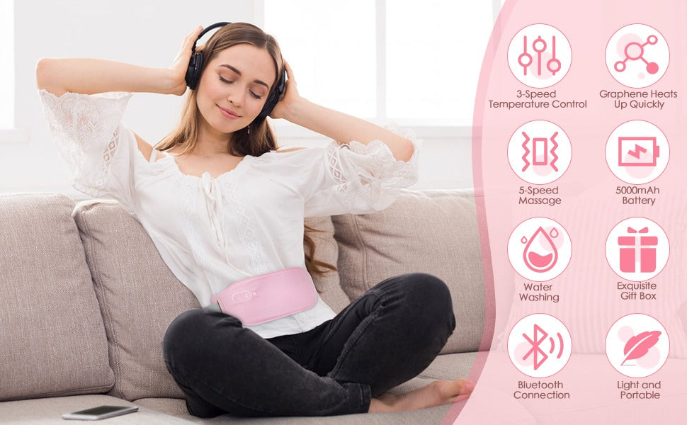 Period Cramp Relief Heating Belt – Portable Menstrual Pain Relief Massager with 4 Heat Levels & 3 Modes
