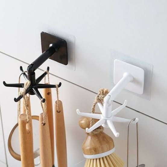 360° Rotating Wall-Mounted Kitchen Tool Holder – Adjustable Multipurpose Hook Rack for Utensils & Cookware