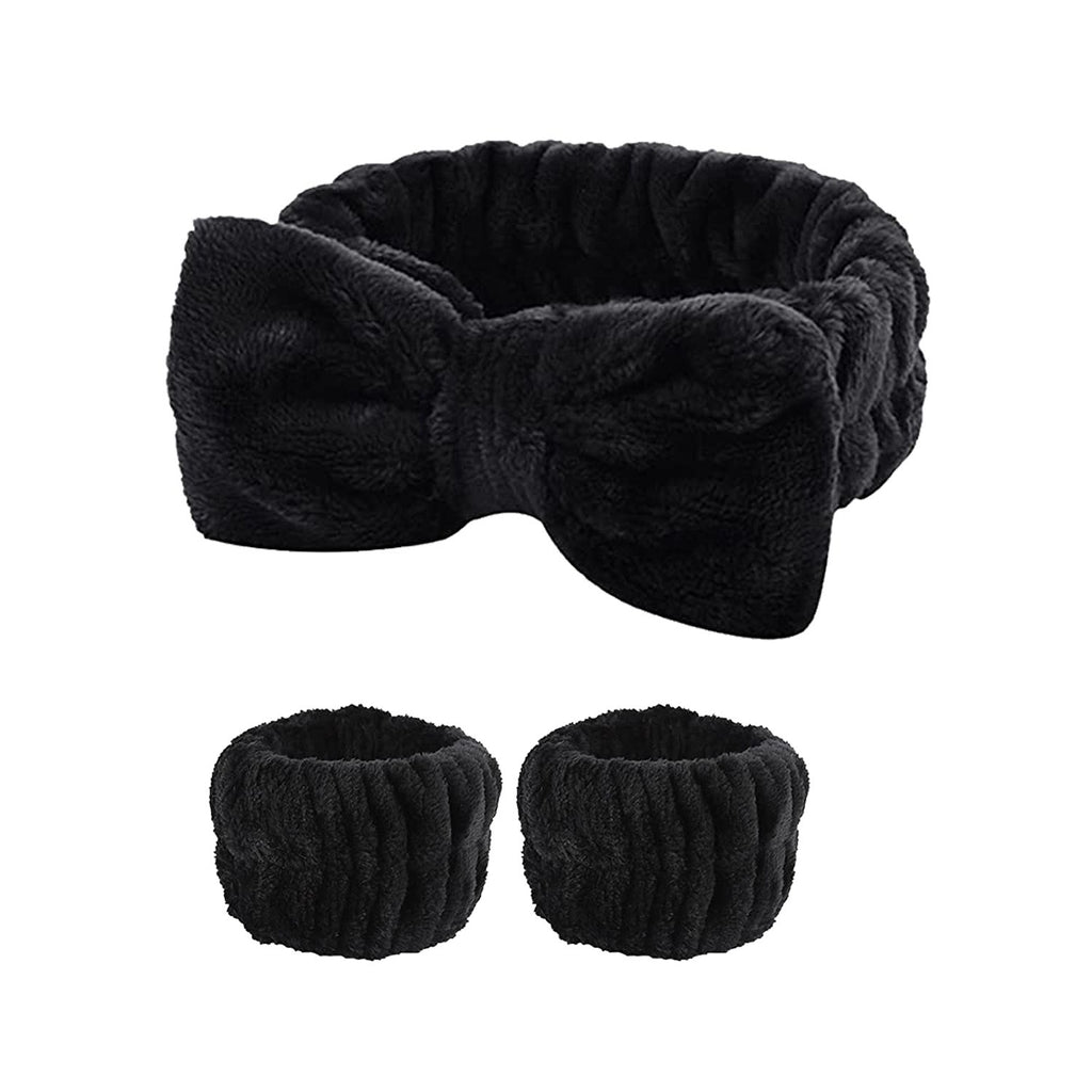 Microfiber Bow Headband with Brush – Soft Spa Hair Band for Makeup, Face Wash & Skincare (Stretchable & Comfortable)