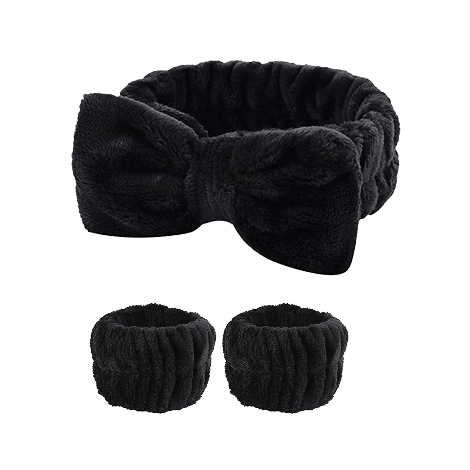 Microfiber Bow Headband with Brush – Soft Spa Hair Band for Makeup, Face Wash & Skincare (Stretchable & Comfortable)