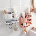 Wall Mounted Bathroom Organizer Shelf with Hooks – Floating Storage Rack (No Drill)