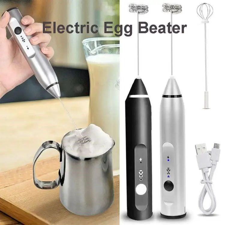 2-in-1 Electric Egg Beater & Milk Frother – USB Rechargeable Coffee Whisk Mixer