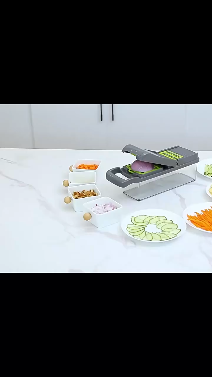 16-in-1 Multifunction Vegetable Chopper & Slicer – Stainless Steel Blades Kitchen Cutter with Basket (BPA Free)
