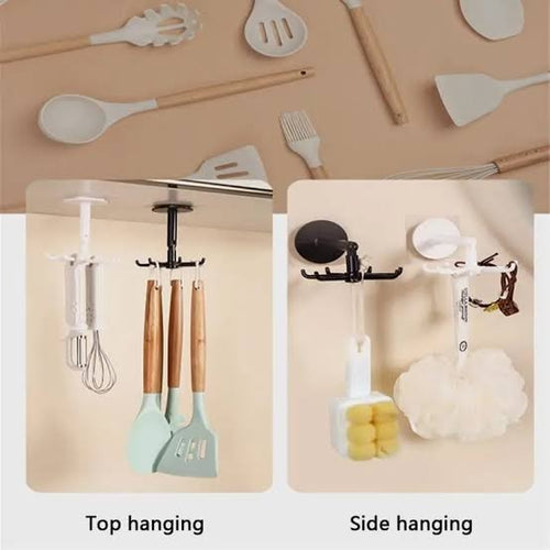 360° Rotating Wall-Mounted Kitchen Tool Holder – Adjustable Multipurpose Hook Rack for Utensils & Cookware