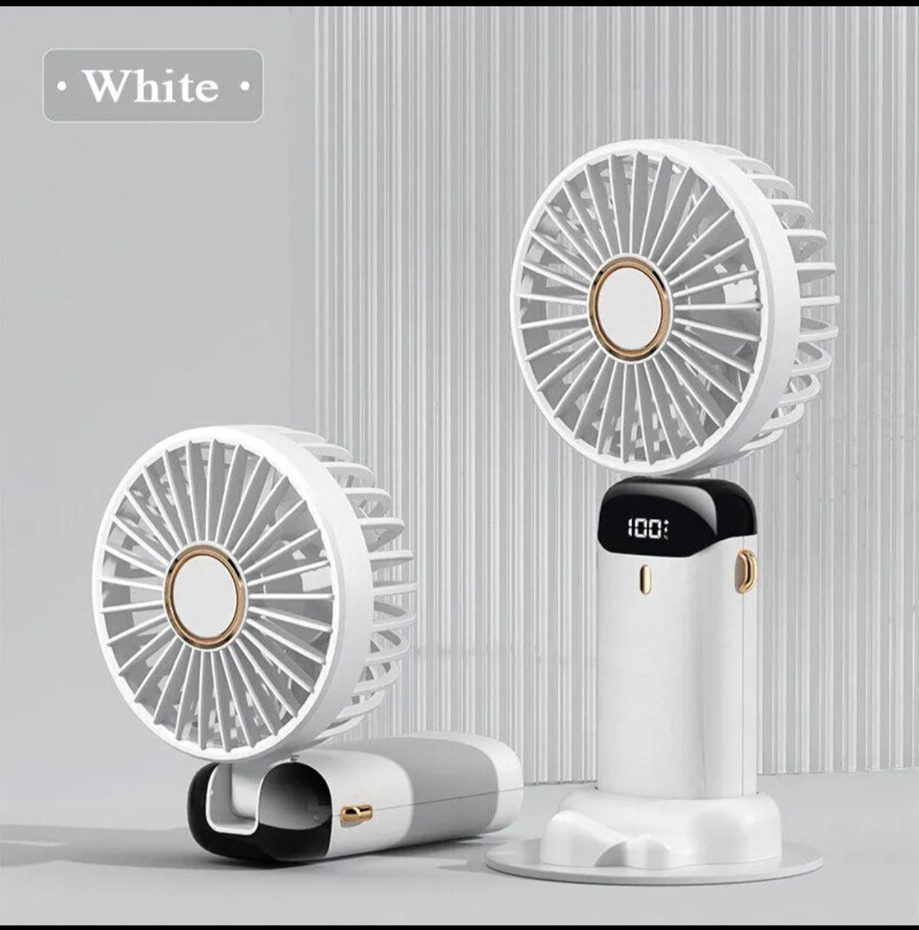 Portable USB Mini Handheld Fan – Foldable Rechargeable Neck Fan with Display & Phone Stand (5-Speed Adjustable)