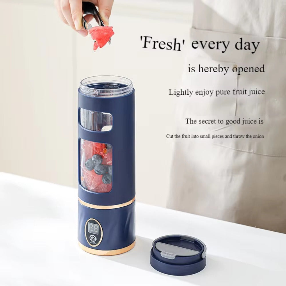 USB Rechargeable Portable Juicer Blender 450ml – 6 Blades with Digital Display & Safety Sensor