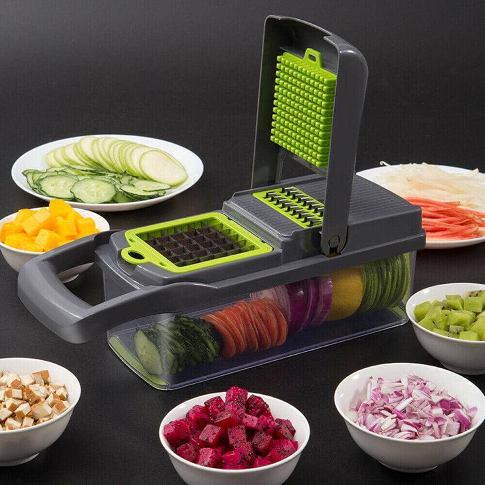 16-in-1 Multifunction Vegetable Chopper & Slicer – Stainless Steel Blades Kitchen Cutter with Basket (BPA Free)