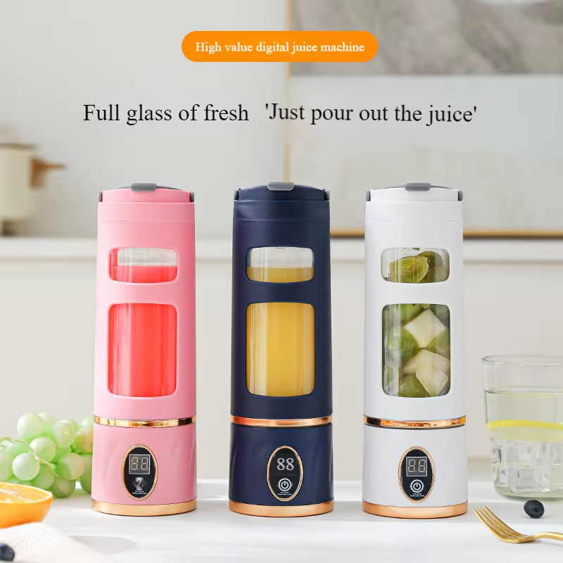 USB Rechargeable Portable Juicer Blender 450ml – 6 Blades with Digital Display & Safety Sensor