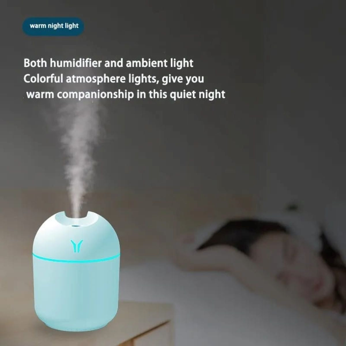 Portable Mini USB Humidifier with LED Light – Quiet Cool Mist Air Humidifier for Bedroom, Car & Office