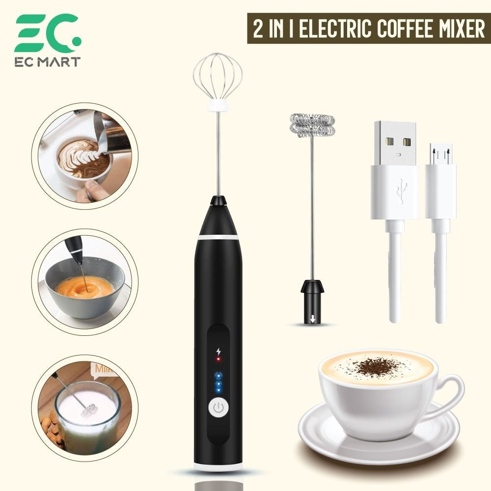 2-in-1 Electric Egg Beater & Milk Frother – USB Rechargeable Coffee Whisk Mixer