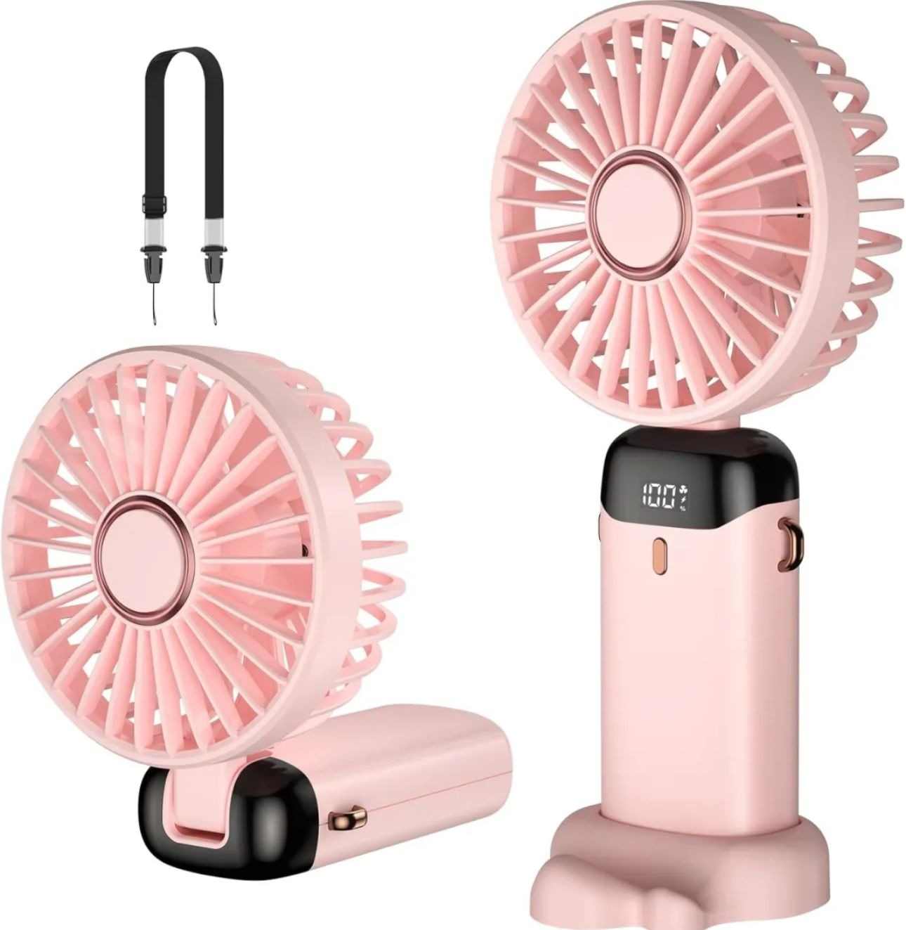 Portable USB Mini Handheld Fan – Foldable Rechargeable Neck Fan with Display & Phone Stand (5-Speed Adjustable)