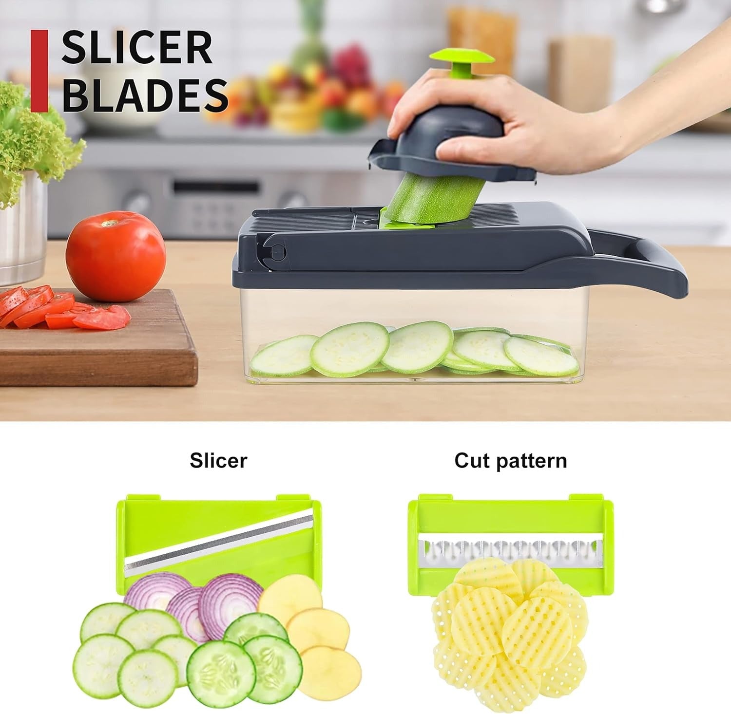 16-in-1 Multifunction Vegetable Chopper & Slicer – Stainless Steel Blades Kitchen Cutter with Basket (BPA Free)