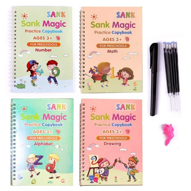 Magic Practice Copybook Set for Kids – Reusable Writing Book with Pen & Refills (Alphabet, Numbers, Math & Drawing)