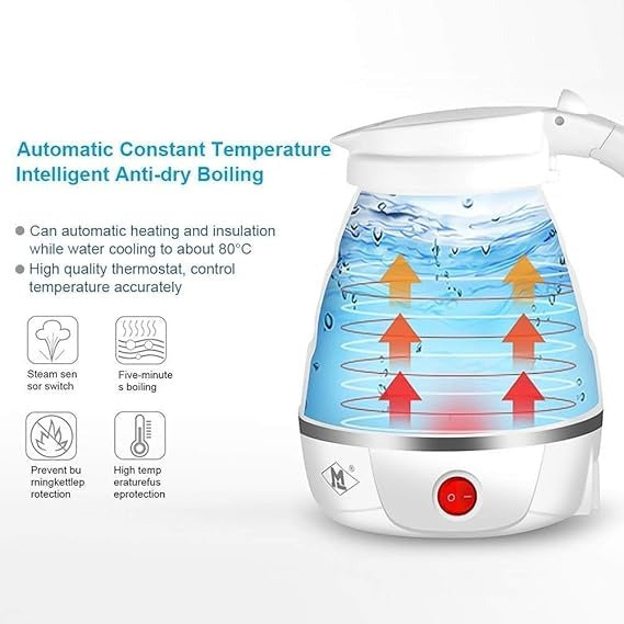 Foldable Electric Kettle – 600W Portable Travel Kettle for Fast Boiling Water (Collapsible Silicone Design)