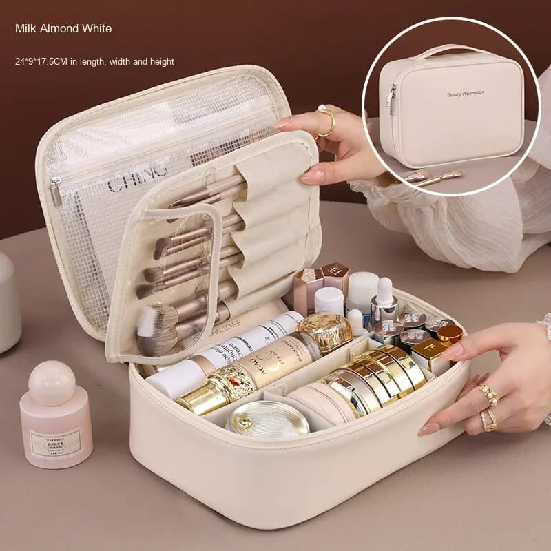 Luxury Waterproof PU Leather Cosmetic Bag – Large Capacity Travel Makeup Organizer for Women (Elegant & Durable)