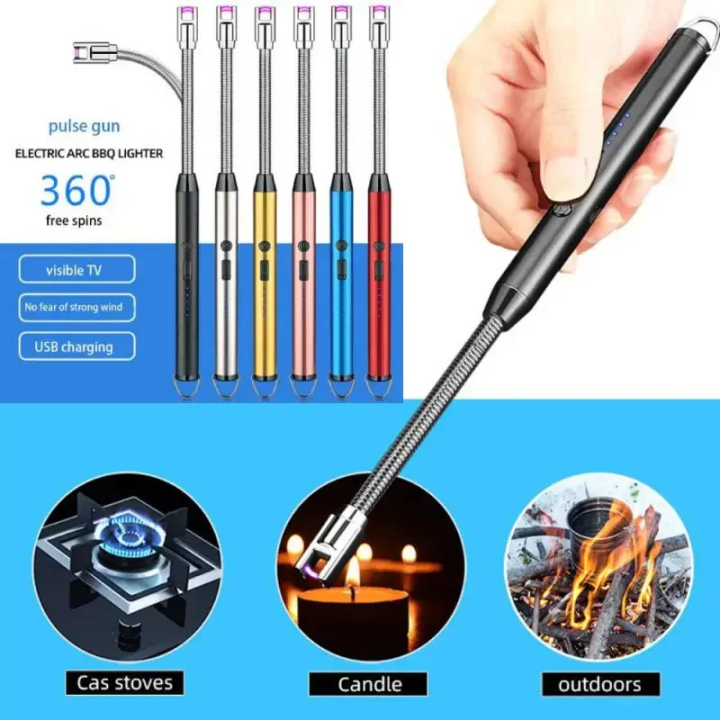 Rechargeable USB Electric Arc Lighter – Long Neck Kitchen Lighter for Gas Stove, Candles & BBQ (Windproof & Flameless)