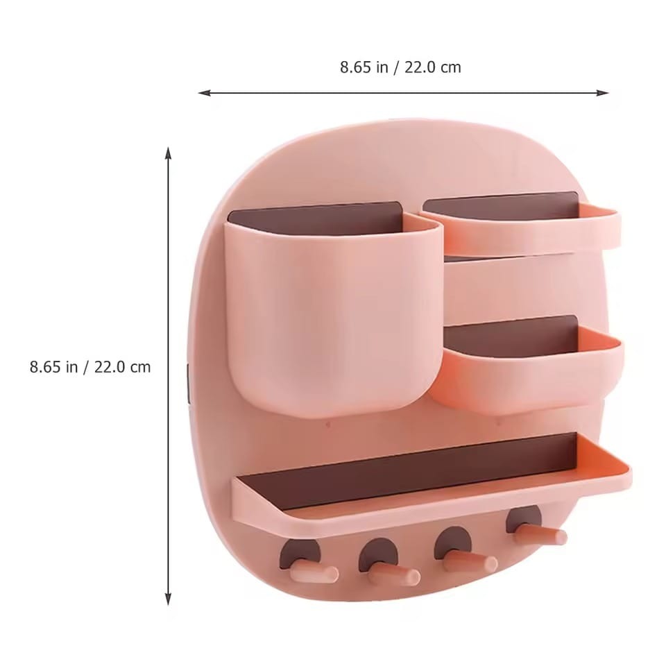 Wall Mounted Bathroom Organizer Shelf with Hooks – Floating Storage Rack (No Drill)