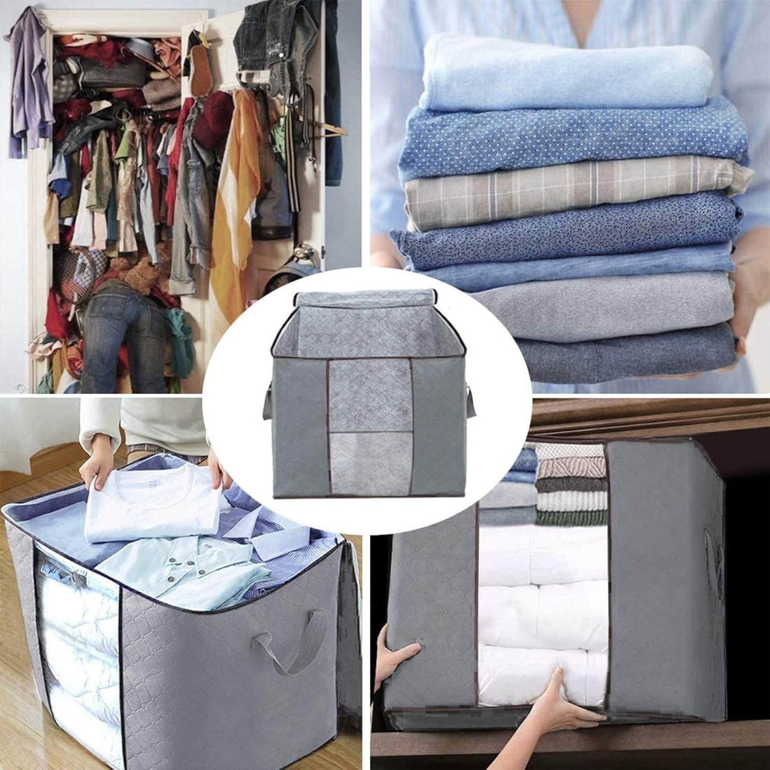 Premium Quilted Storage Bag – Space-Saving Fabric Organizer with Durable Handles for Clothes & Bedding