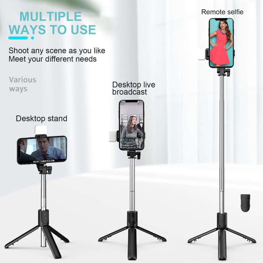 4-in-1 Selfie Stick Tripod with Bluetooth Remote & LED Light – Adjustable Height R1 Series