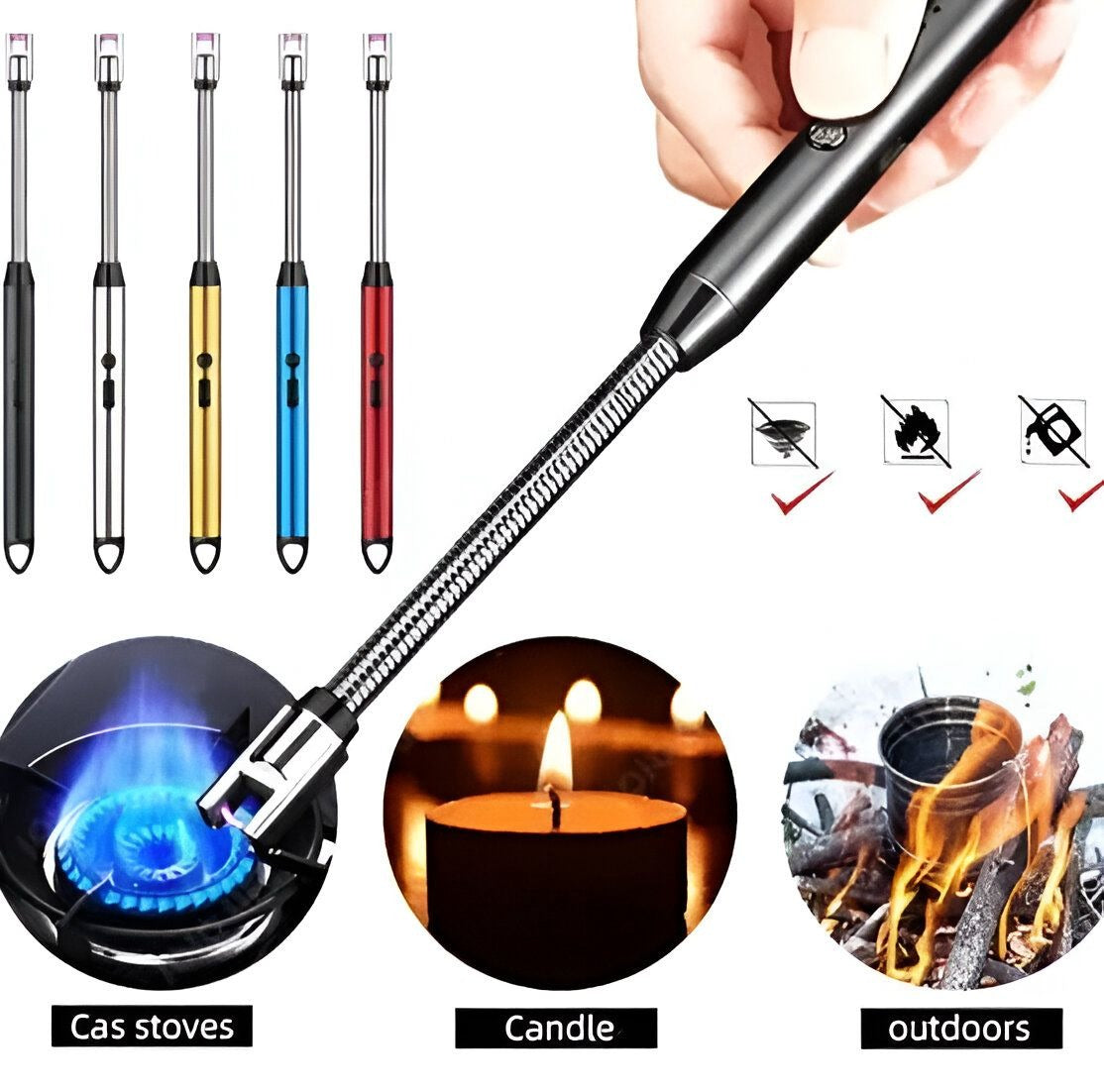 Rechargeable USB Electric Arc Lighter – Long Neck Kitchen Lighter for Gas Stove, Candles & BBQ (Windproof & Flameless)