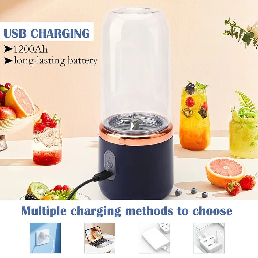 Portable Electric Blender 2-in-1 Juicer – USB Rechargeable 600ml Smoothie Maker for Travel