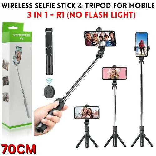 4-in-1 Selfie Stick Tripod with Bluetooth Remote & LED Light – Adjustable Height R1 Series