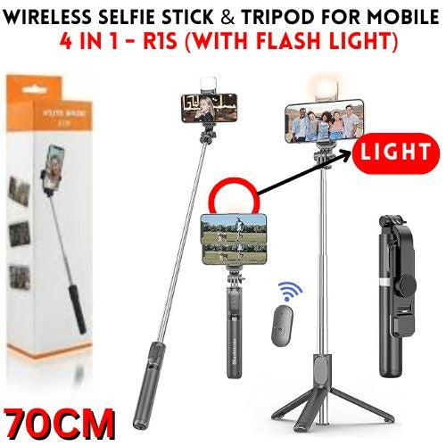 4-in-1 Selfie Stick Tripod with Bluetooth Remote & LED Light – Adjustable Height R1 Series
