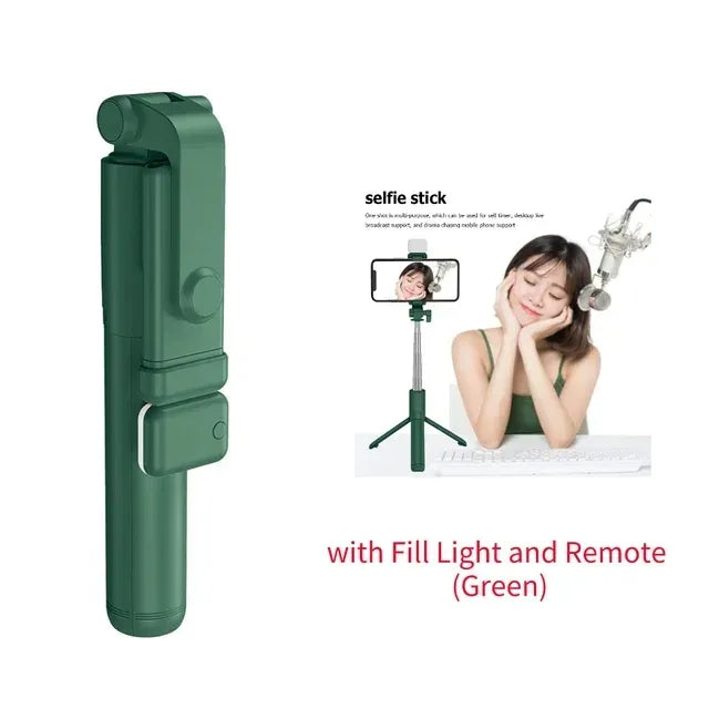 4-in-1 Selfie Stick Tripod with Bluetooth Remote & LED Light – Adjustable Height R1 Series